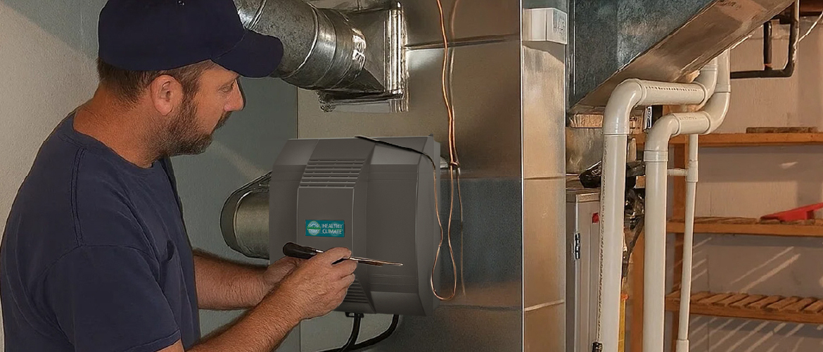 HVAC Technician Inspecting Humidifier