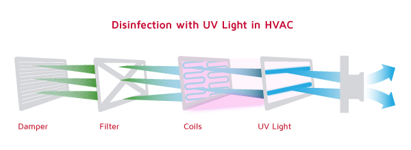 Disinfecting bacteria and mold in HVAC systems with UV light